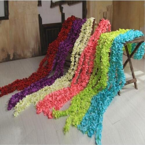 100Pcs/lot 200 cm White Simulation Hydrangea Flower Artificial Silk Wisteria Vine for Wedding Home Decoration free shipping