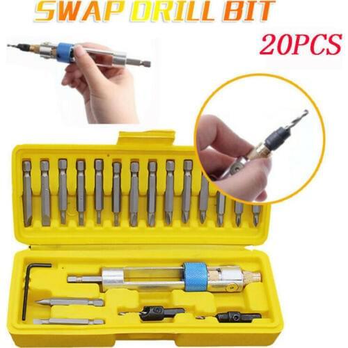 Alloy Steel 20PCS Swap Drill Bit Half Time Drill Driver Swivel Head Quick-Change Driving Repair Tools Set