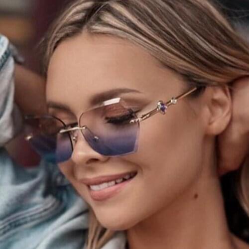 2020 Fashion Rimless Sunglasses Women Luxury Designer Pink Blue Lens Square Sun Glasses Female Trend Diamond Goggles UV400