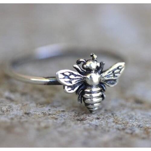 2021 Insect Ring Creative Small Bee Ring Silver Distressed Vintage Ladies Jewelry Silver Ring Jewelry