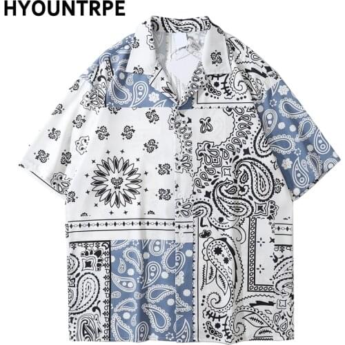2021 Fashion Hip Hop Paisley Print Hawaiian Shirt Summer Casual Loose Short Sleeve Vintage Tops Harajuku Streetwear Mens Shirts