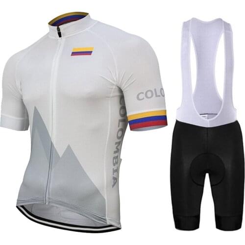 2021 Colombia Men Summer Cycling Jersey Set Bike Road Race Team Riding Bicycle Wear White Bike Set 9D Gel Breathable Ciclismo