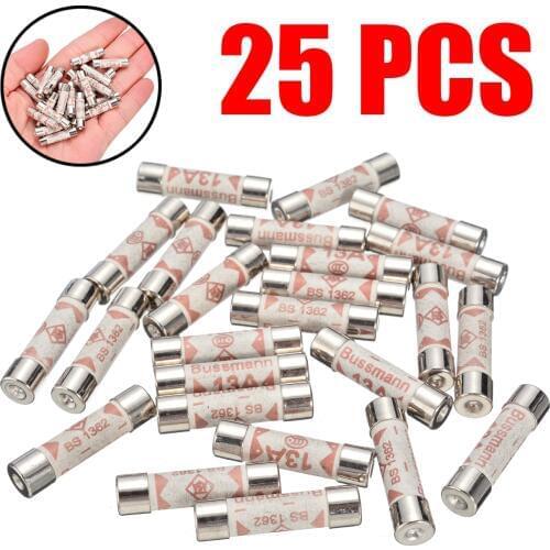 25pcs/set 13A Domestic Fuses Plug Top Household Mains 13AMP UK Standard Cartridge Fuse Insurance Pipe for Household Applicance