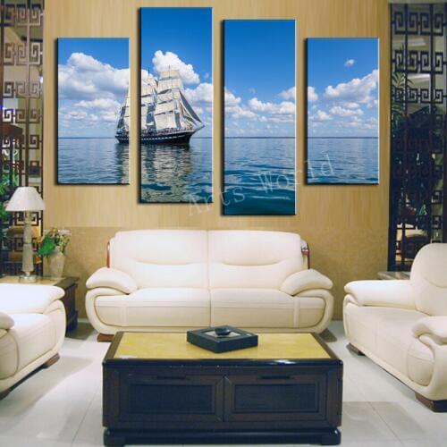 2016 Sale 4 Pcs(no Frame) Of Wall Art Hd Ocean Sailing Modern Picture Print On Canvas Home Decoration For Living Room Painting