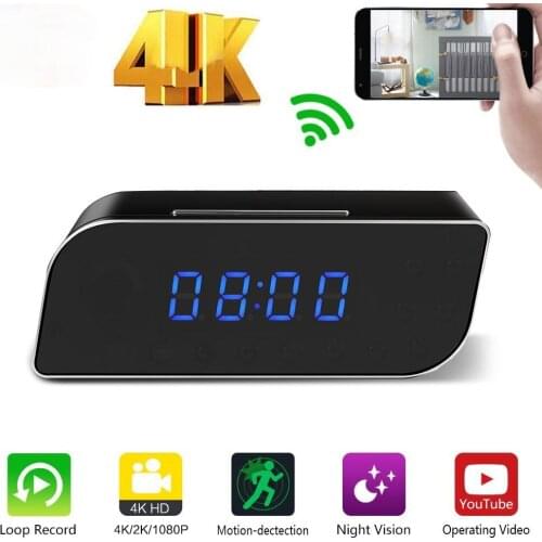 4K Clock Camera HD P2P IP/AP WiFi Camcorder Time Display Motion Detection Night Vision Home Security Support 128GB TF Card