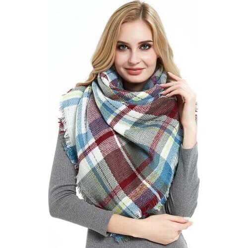 AMYO New Fashion 140*140cm Women Square Scarf Winter Warm Faux Cashmere Plaid Pashmina for Uniesex Colored Shawl