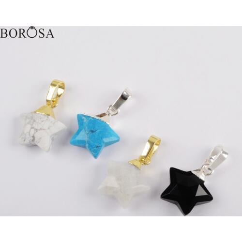 BOROSA 10Pcs Tiny Star Shape Multi-Kind Stones Pendants Mixed Material Charm Beads for Earrings Women Necklace Handmade WX1171