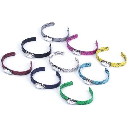 Natural Freshwater Pearl Beads Pave Rhinestone Charm Jewelry Multi Color Real Snake Leather Wrap Open Bracelet Cuff Bangle Women