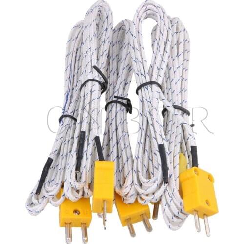 CNBTR 5 x Thermocouple 2 Meter Probe Sensors K Type Mini-Connector Fiberglass Cable