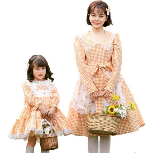 Floral Yellow Plaid Maid Farm Dress Cosplay Costumes Pastoral Style Farm Dress Party Costume