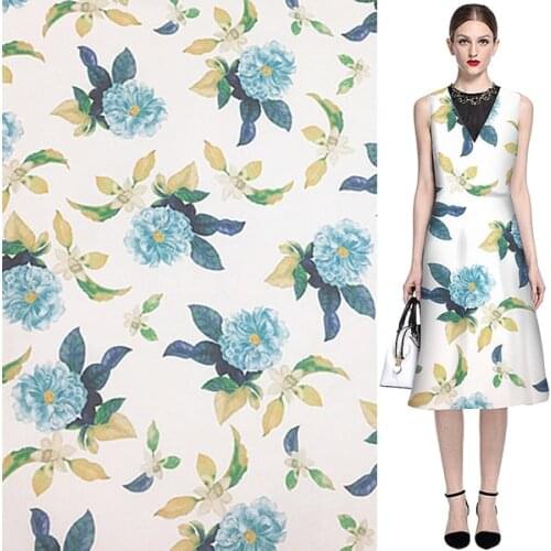 Flower print on white 100% silk chiffon silk fabric transparent very soft and cool,SCF144