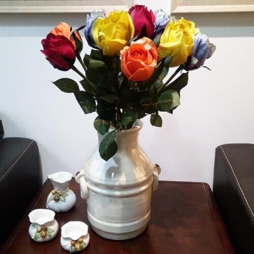 DIY Party Decoration Vintage Silk Artificial Bouquet Colorful Rose Fake Flowers Festival Supplies Home Decor Bouquet