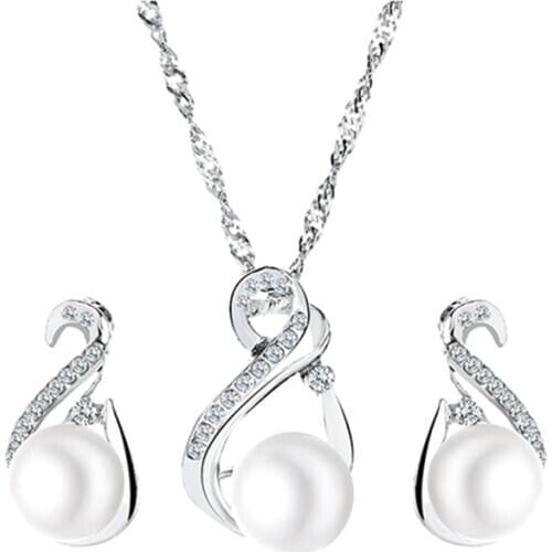 Elegant Wedding Jewelry Set For Bride Crystal Imitation Pearl Pendant Necklace Earrings Jewelry Sets Women Wedding Jewelry