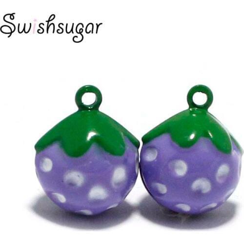 Purple Color Enamel Strawberry Cartoon Jingle Bell Charms DIY Craft Pendant Accessories Christmas Holiday Party Decor