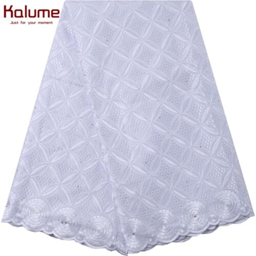 Kalume Pure White African Swiss Cotton Lace Fabric Embroidery Swiss Voile Lace In Switzerland For Nigerian Garment Wedding F2202