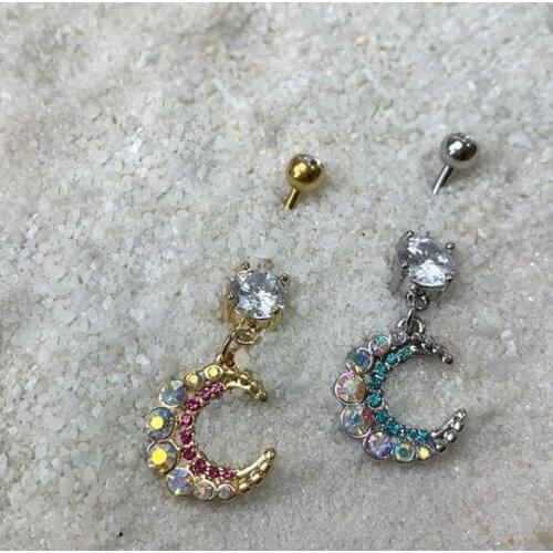 Crystal Navel Ring Bar Barbell Moon Drop Dangle Body Piercing Surgical Nombril Ombligo Belly Button Rings Women Body Jewelry
