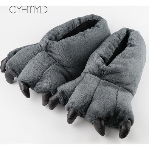 Short plush slipper for men winter indoor shoes totem bear claw 2019 trendy synthetic flock male slippers big size 42-45