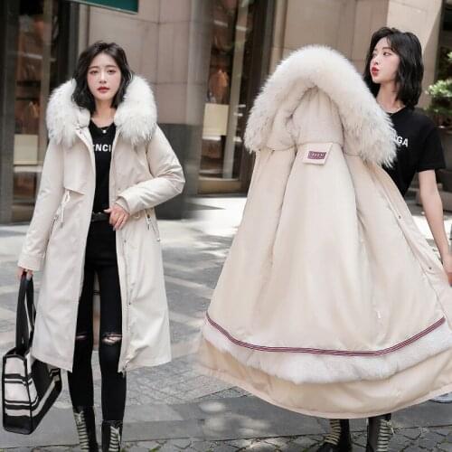 Beardon Autumn Winter Padded Jacket Womens Long Big Fur Collar Parkas Jacket Womens Plus Removable Down Cotton Coat
