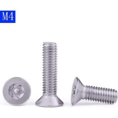 M4 x 0.7 4mm Flat Head Torx Security Machine Screws - A2 304 Stainless Steel