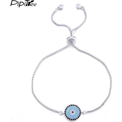 Pipitree Fashion Round Charm Evil Eye Bule Zircon Bracelet for Women Men Adjustable Link Chain Bracelets & Bangles Brand Jewelry