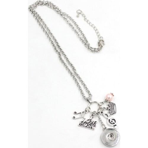 Music Jewelry I Love Music Treble Clef Necklace Music Note Pendant Snap Necklaces For Women Gifts