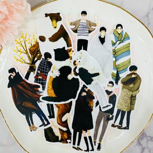12PCS Romantic couple hugging Scrapbooking stickers book Student kids toys Notebook label Decorative sticker paper Stationery