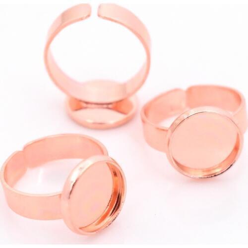 NEW 12mm 10pcs Rose Gold Plated Brass Adjustable Ring Settings Blank/Base,Fit 12mm Glass Cabochons,Buttons;Ring Bezels