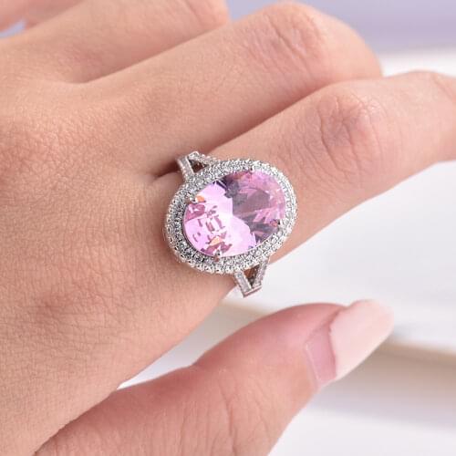 2020 new luxury pink oval 925 sterling silver engagement ring for women lady anniversary gift jewelry bulk sell R5236