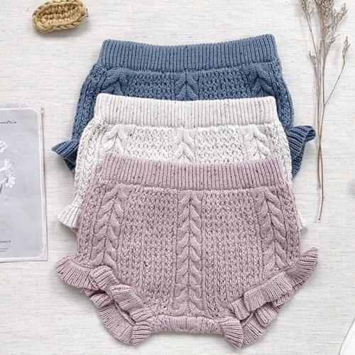 Autumn Spring Kids Knitting Princess PP Shorts Solid Color Ruffle Edge Lovely Knitting Shorts Pants Baby Girls Shorts