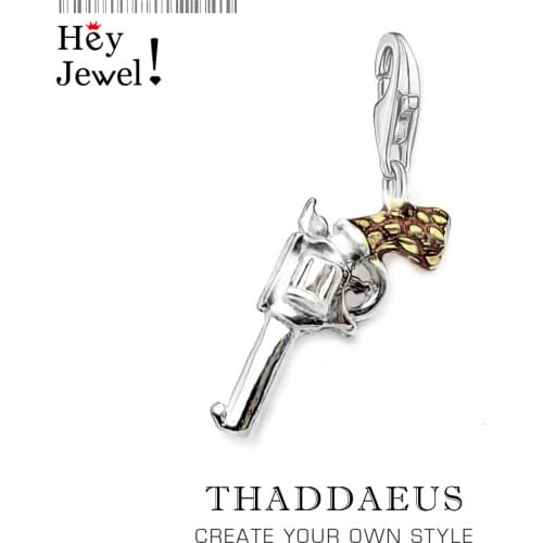 Vintage Weapon Simulation Gun Pendant Charm 925 Sterling Silver Pistol Fit Bracelet Chain Necklace For Military Fan Jewelry Gift