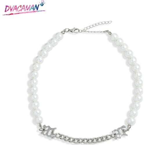 Dvacaman Simulated Pearl Choker Necklace for Women MInimalist Style Silver Color Maxi Chain Link Necklaces Collar Jewelry Bijoux