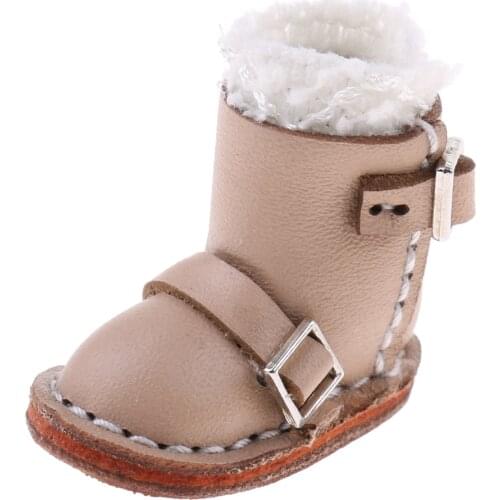 Pair of PU Leather Buckle Boot Shoes for 12 Inch Doll Apricot