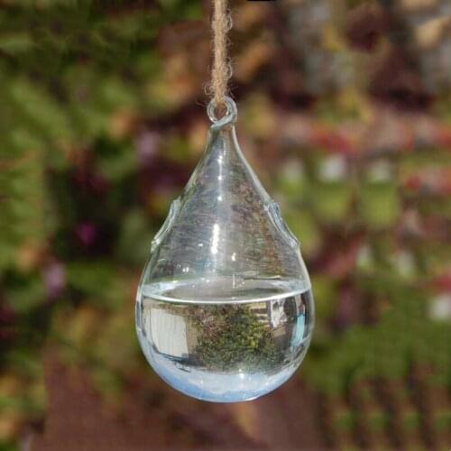 6pcs/pack 10*18cm Big Size Water Drop Shaped Hanging Glass Terrarium Vase Home Decoration Two Small Holes Hanger Wedding Prop