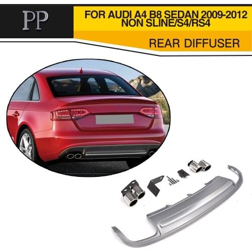 PP Car Styling Rear Diffuser Bumper Lip With Exhaust Muffler For Audi A4 B8 Sedan 4 Door Non Sline S4 RS4 2009-2012
