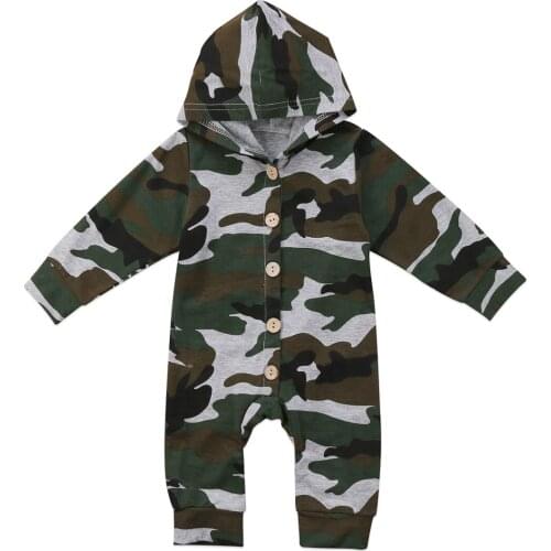 0-24M Newborn Baby Boys Girls Romper Hooded Long Sleeve Camo Casual Jumpsuit Playsuit Cool Outfits Clothes Fashion Autumn