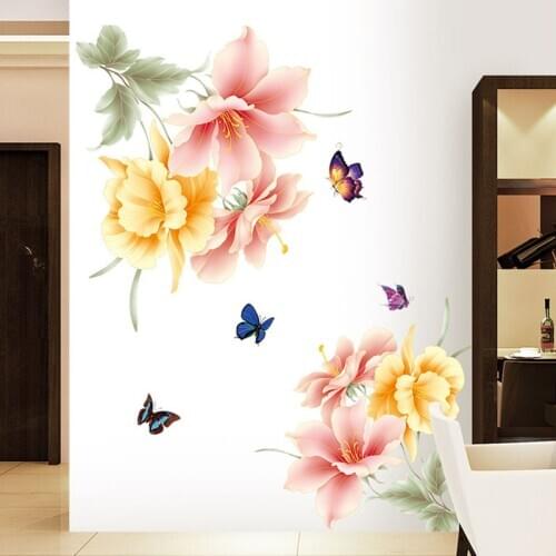 Romantic Self Adhesive Wallpaper Butterfly Dream Flowers Wall Stickers for Living Room Bedroom Border Decoration