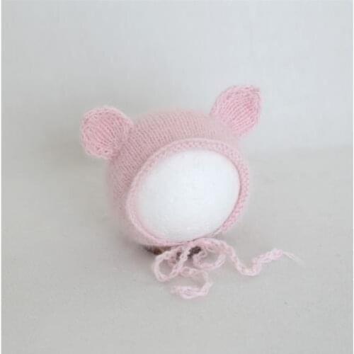 Baby Pink Bear Hat Photo Prop Newborn Fuzzy Animal Hat Knitted Baby Gril Teddy Bear Bonnet Photography Props