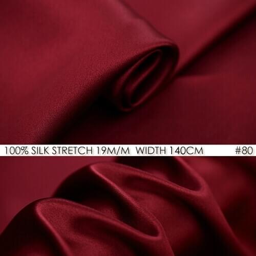 Silk stretch satin 140 cm, width 19momme 100% Pure Silk with Lycra Slightly Stretch Fabrics Purplish Red NO 80