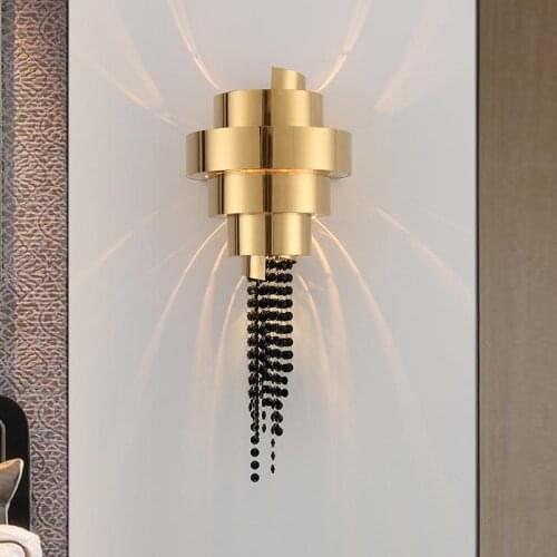Modern Crystal E14 Wall Lamp Living Room TV Background Wall Stainless Steel Light Bedside Lamp Model Room Wall Light WA085
