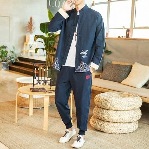 Chinese Traditional Clothes for Men Cotton Linen Tang Suit Sets Shirt + Pants Tai Chi Uniform Kung Fu Suit Plus Size 5XL CN-156