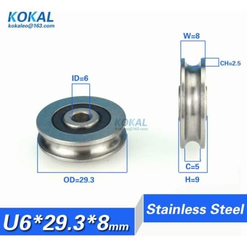 [U0629-8S]10PCS stainless steel 440C U V groove type sliding bearing roller wheel guide track pulley rail 0630VV 6*29.3*8mm