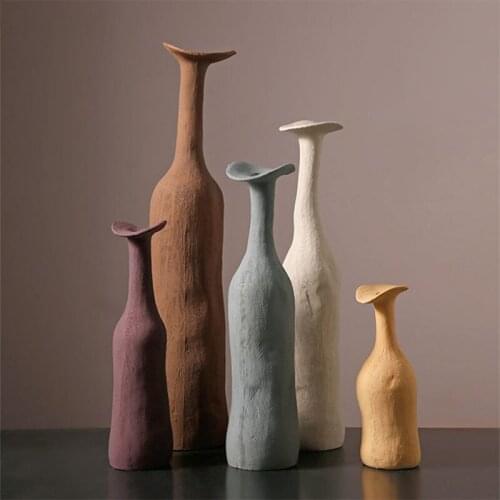 Morandi Art Vase Thin Mouth Ceramic Flower Vase Home Decoration Ornament Living Room Coffee Shop Display Flower Arrangement Gift