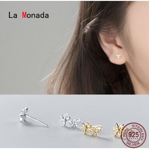La Monada Asymmetrical Flower Korean Minimalist Women Earrings Silver 925 Stud Fine Jewelry Silver 925 Stud Earrings For Women