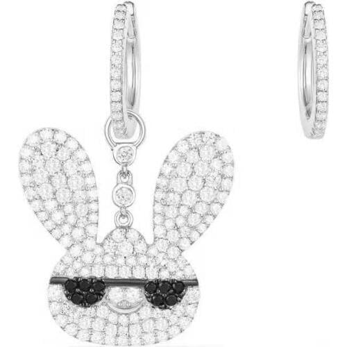 SLJELY 925 Sterling Silver Zircon CZ Stone Asymmetrical Naughty Rabbit Earrings Women Yao Chen Collection Fine October Jewelry