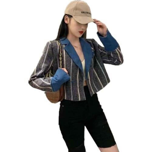 2020 Womens Suits Blazer Stripe Splice Long Sleeve Blazers Coat Slim Office Lady Jacket Female Tops Suit Blazer Femme Jackets