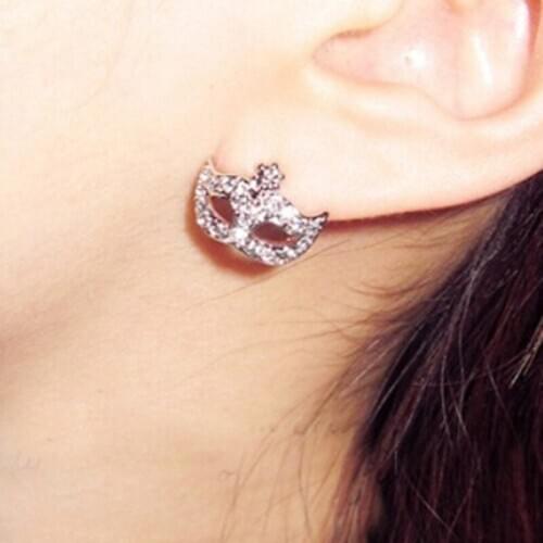 Fashion Stud Earrings For Women Bling Crystal Fox Mask Rhinestone Beads Earrings Ladies Jewelry Gifts