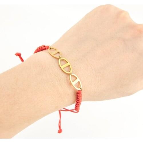 Stainless steel Pig Nose Snout pendant Women Rope Cord Adjustable Bracelet black red color