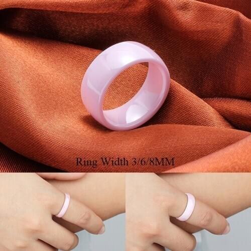 MAIKALE 3/6/8MM Classic Pink Ceramic Ring Finger Rings for Women Party Wedding Band Daily Wear Jewelry Girls Gifts Size-7 8 9 10