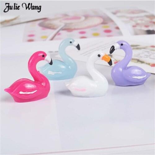 Julie Wang 10pcs/lot Cartoon Flamingos Cabochon Resin Charms Scrapbook DIY Necklace Accessory Ornament Slime Craft Making Decor