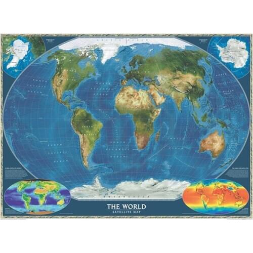 150x100cm Non-woven Spray World Map The World Satellite Map without National Flag and Surface Temperature Map
